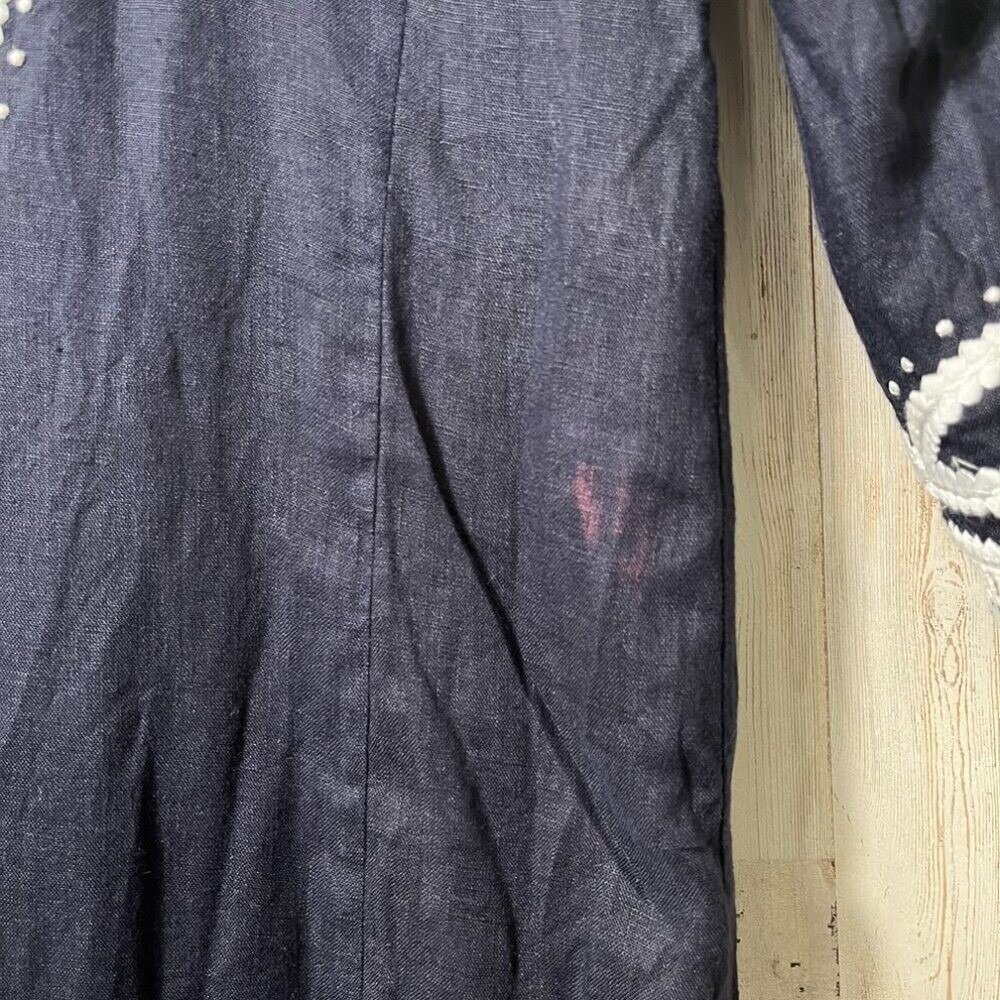 Tory Burch Linen Odelia Contrast Time Navy Blue White Tunic Dress Womens Size 2 - Picture 3 of 9